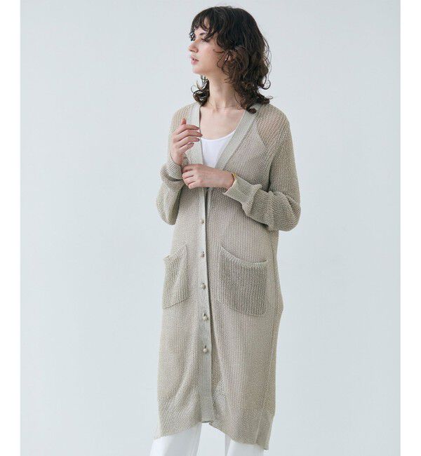 BEIGE,「【洗える】OPTICAL / ペーパーヤーンVネックロングカーディガン」|カーディガン|