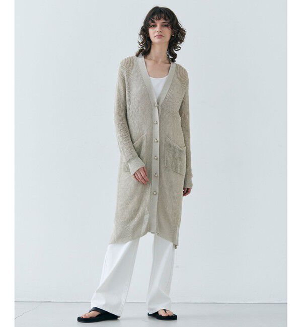 BEIGE,「【洗える】OPTICAL / ペーパーヤーンVネックロングカーディガン」|カーディガン|