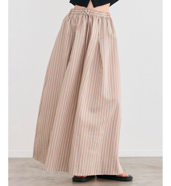 BEIGE,「【洗える】FREESIA / イージーウエストストライプフレアスカート」|スカート|Camel Stripe