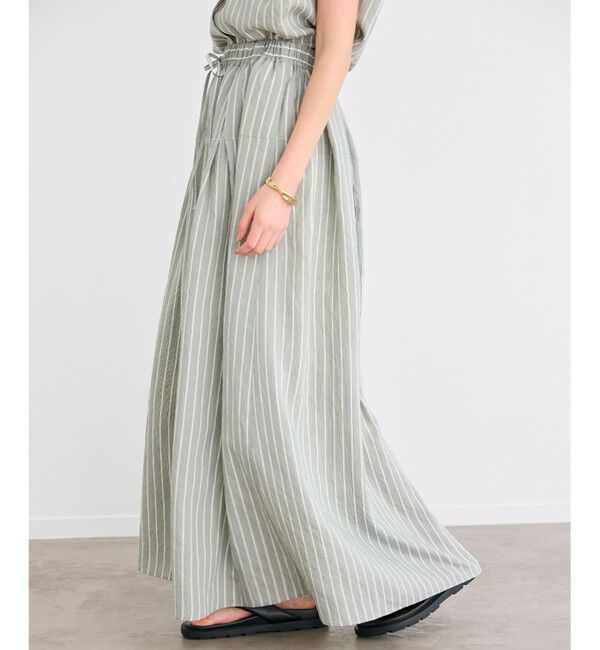 BEIGE,「【洗える】FREESIA / イージーウエストストライプフレアスカート」|スカート|Green Stripe