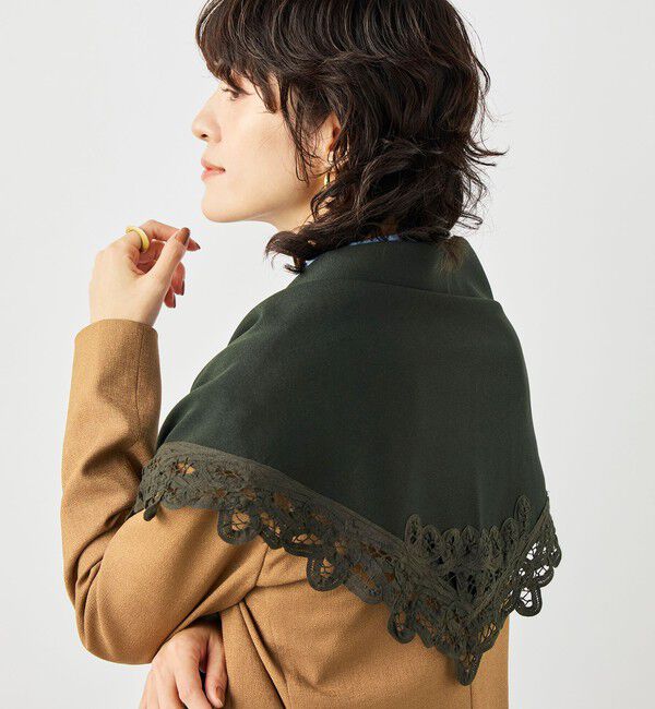 NOLLEY'S「《手洗い可能》バテンレース三角ストール」|ストール|チャコールグレー