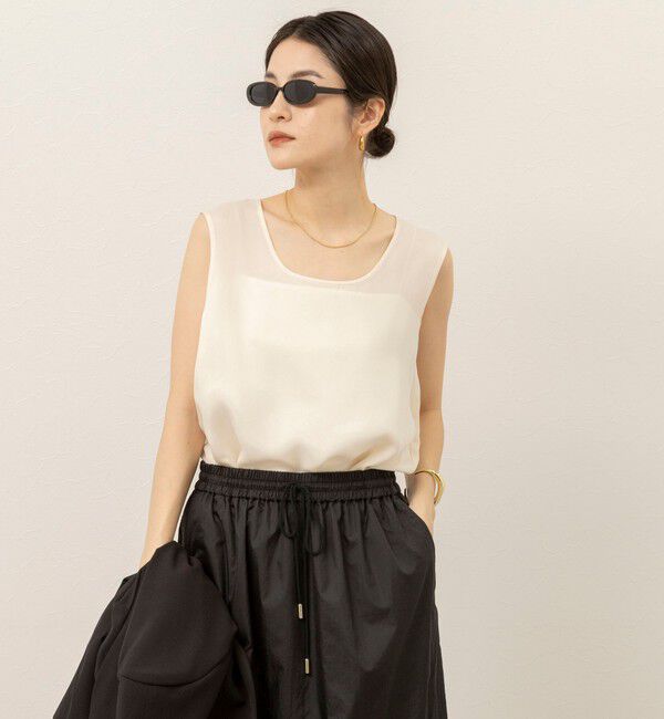 MAQWEL「《セットアップ対応》【MAQWEL/マクウェル】ウォッシャブルサテンノースリーブ」|シャツ・ブラウス|