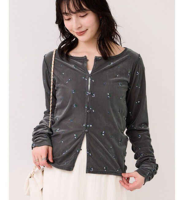 VIS「フロッキーチュール刺しゅうカーディガン/2WAY」|カーディガン|