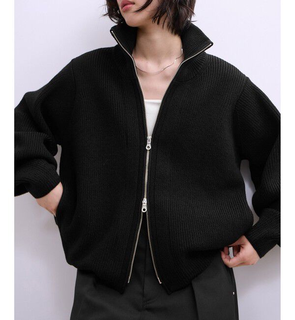 ADAM ET ROPE'「【WEB限定】・【サステナブル】ミックスヤーンジップカーディガン」|カーディガン|ブラック(01)