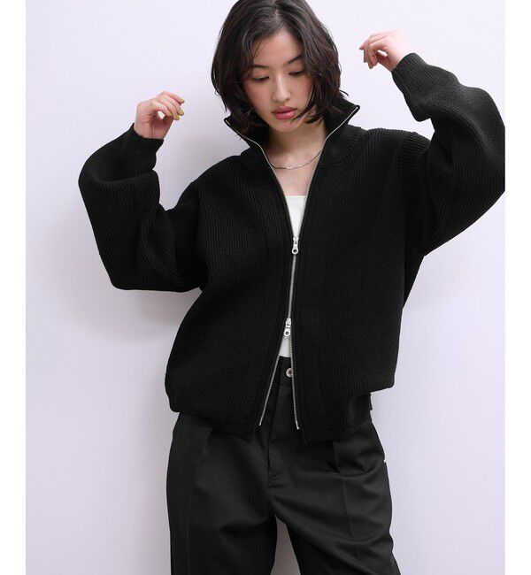 ADAM ET ROPE'「【WEB限定】・【サステナブル】ミックスヤーンジップカーディガン」|カーディガン|