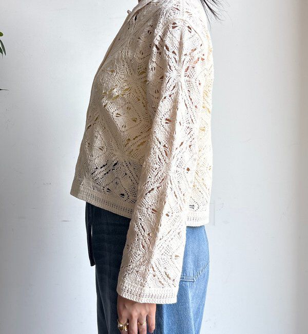  「レース柄襟付きニットシャツカーディガン」|カーディガン|