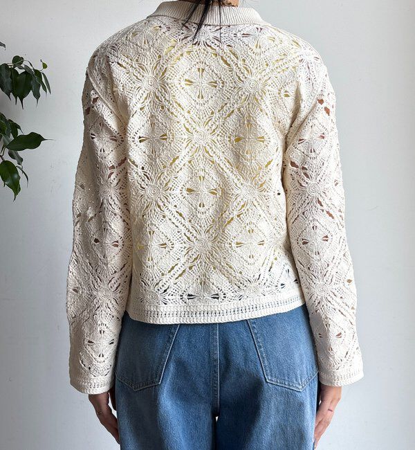  「レース柄襟付きニットシャツカーディガン」|カーディガン|