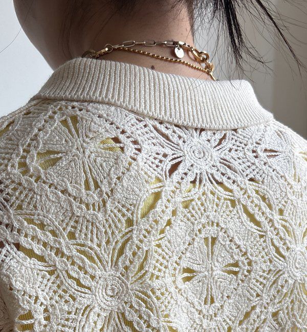  「レース柄襟付きニットシャツカーディガン」|カーディガン|