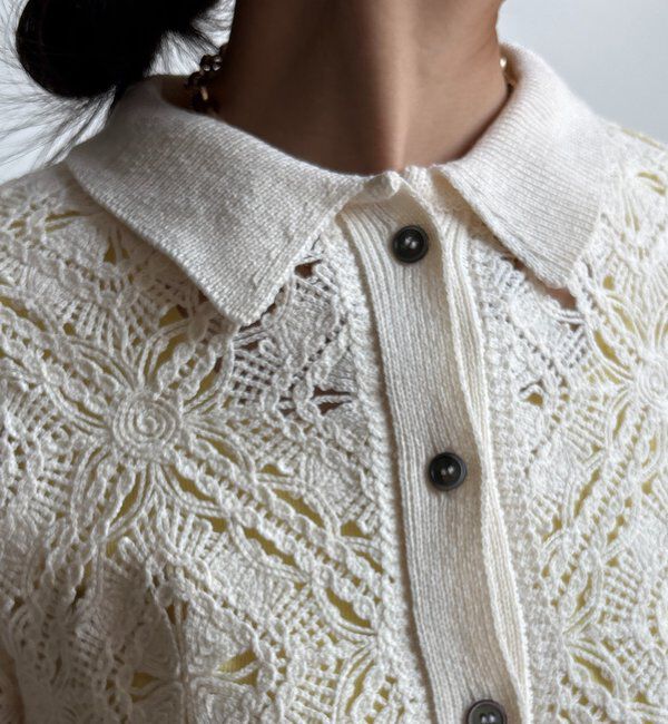  「レース柄襟付きニットシャツカーディガン」|カーディガン|