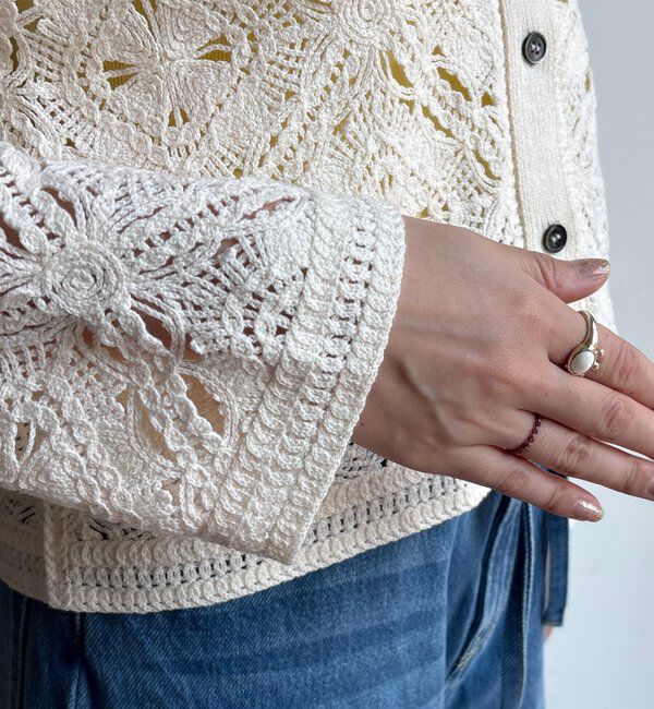  「レース柄襟付きニットシャツカーディガン」|カーディガン|