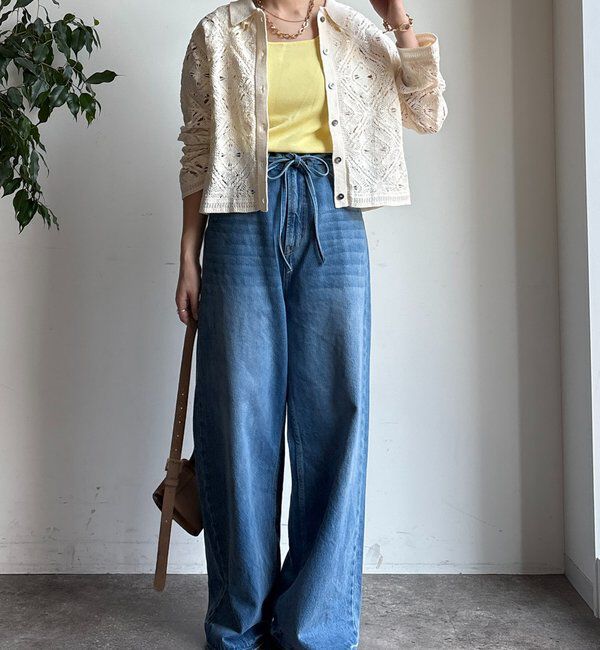  「レース柄襟付きニットシャツカーディガン」|カーディガン|