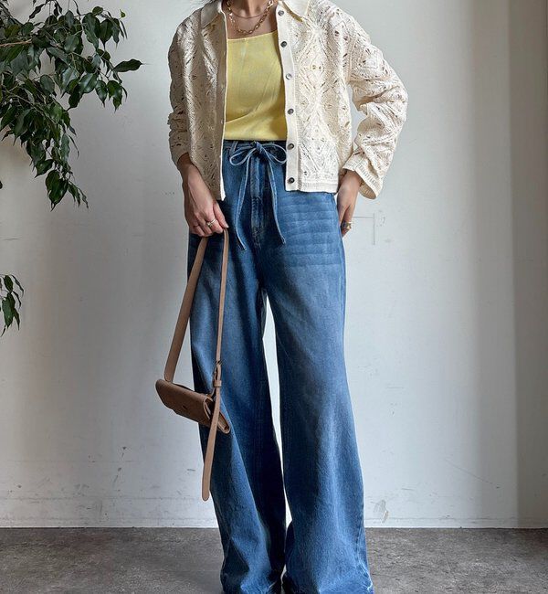  「レース柄襟付きニットシャツカーディガン」|カーディガン|