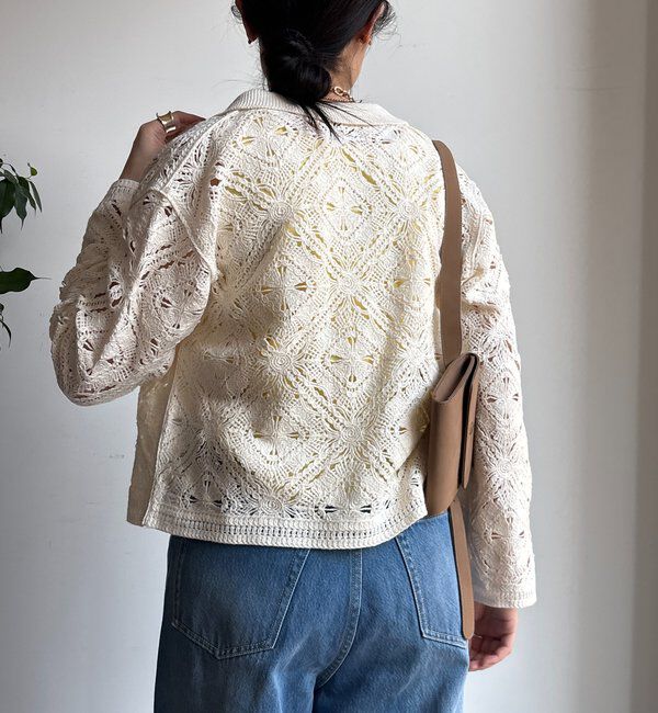  「レース柄襟付きニットシャツカーディガン」|カーディガン|
