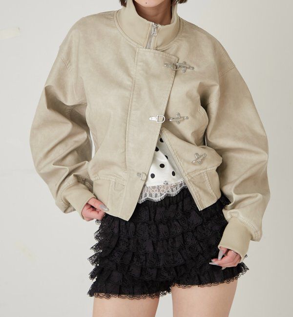  「ファイヤーマンショートブルゾン(フェイクレザー/デニム)」|ブルゾン・スタジャン|ホワイト