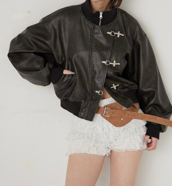  「ファイヤーマンショートブルゾン(フェイクレザー/デニム)」|ブルゾン・スタジャン|