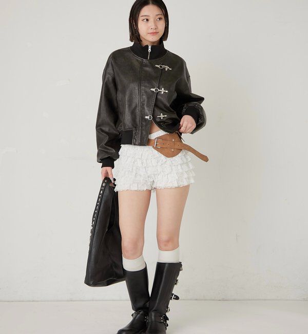  「ファイヤーマンショートブルゾン(フェイクレザー/デニム)」|ブルゾン・スタジャン|