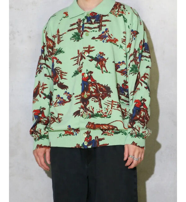 ABAHOUSE「【TOWNCRAFT 】PRINTED POLO CARDIGAN/ポロカーディ」|カーディガン|グリーン