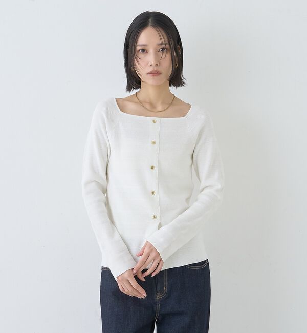 Rouge vif「【セットアップ対応】スクエアネックボーダー柄ニットカーディガン/プルオーバー【予」|カーディガン|