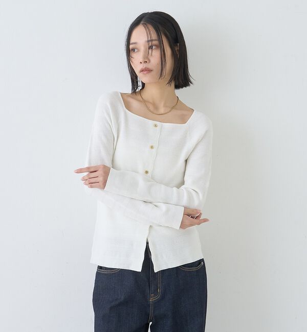 Rouge vif「【セットアップ対応】スクエアネックボーダー柄ニットカーディガン/プルオーバー【予」|カーディガン|