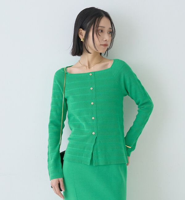 Rouge vif「【セットアップ対応】スクエアネックボーダー柄ニットカーディガン/プルオーバー【予」|カーディガン|