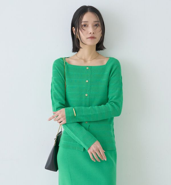 Rouge vif「【セットアップ対応】スクエアネックボーダー柄ニットカーディガン/プルオーバー【予」|カーディガン|