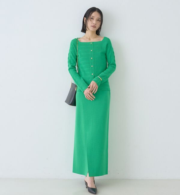 Rouge vif「【セットアップ対応】スクエアネックボーダー柄ニットカーディガン/プルオーバー【予」|カーディガン|