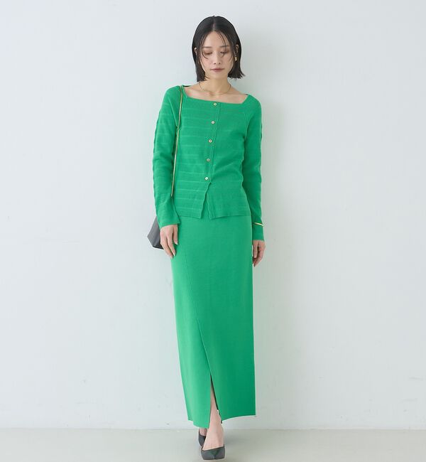 Rouge vif「【セットアップ対応】スクエアネックボーダー柄ニットカーディガン/プルオーバー【予」|カーディガン|