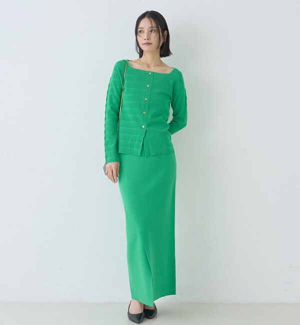 Rouge vif「【セットアップ対応】スクエアネックボーダー柄ニットカーディガン/プルオーバー【予」|カーディガン|