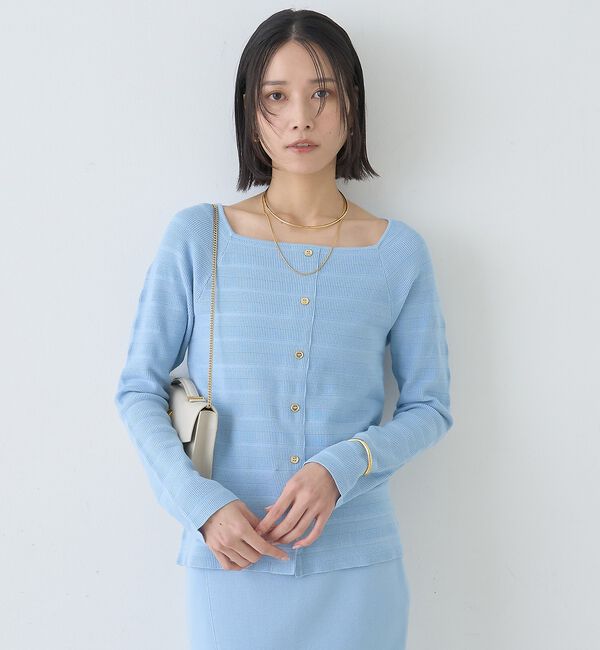 Rouge vif「【セットアップ対応】スクエアネックボーダー柄ニットカーディガン/プルオーバー【予」|カーディガン|