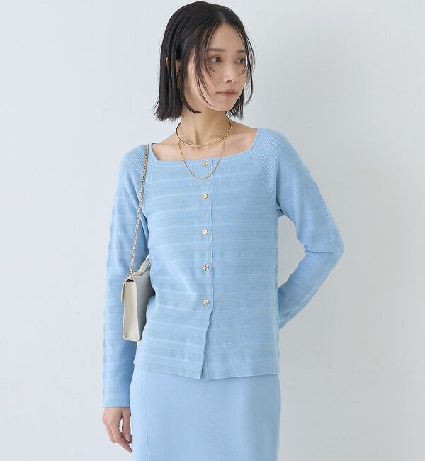 Rouge vif「【セットアップ対応】スクエアネックボーダー柄ニットカーディガン/プルオーバー【予」|カーディガン|