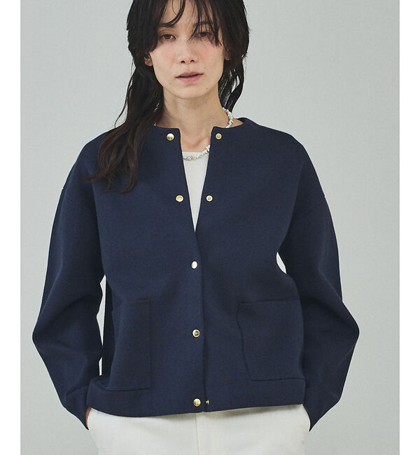 qualite「ダブルフェイスニットカーディガン」|カーディガン|ネイビー