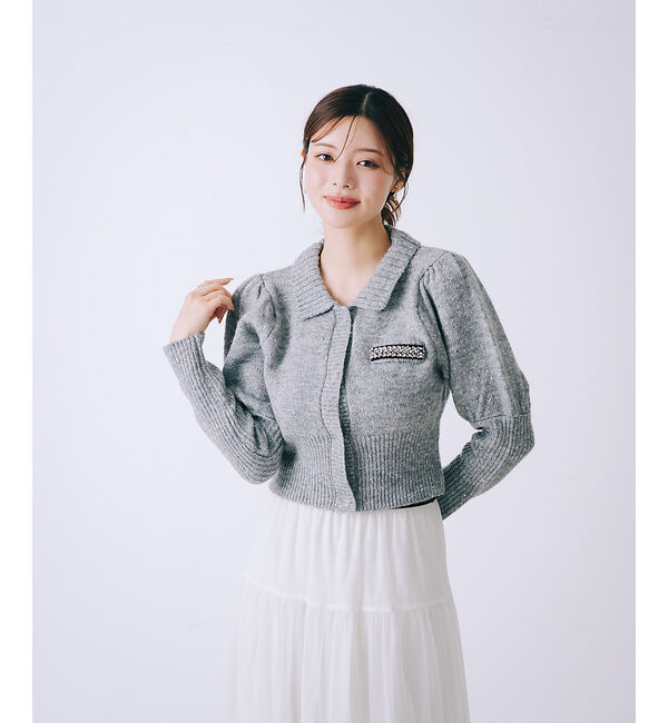 SELFIST「ラメネップニットビジュー付カーディガン」|カーディガン|