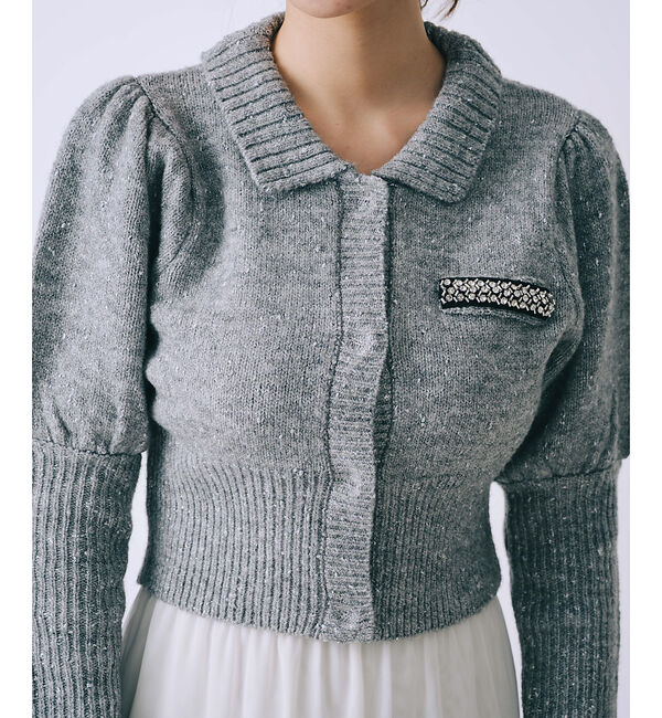 SELFIST「ラメネップニットビジュー付カーディガン」|カーディガン|