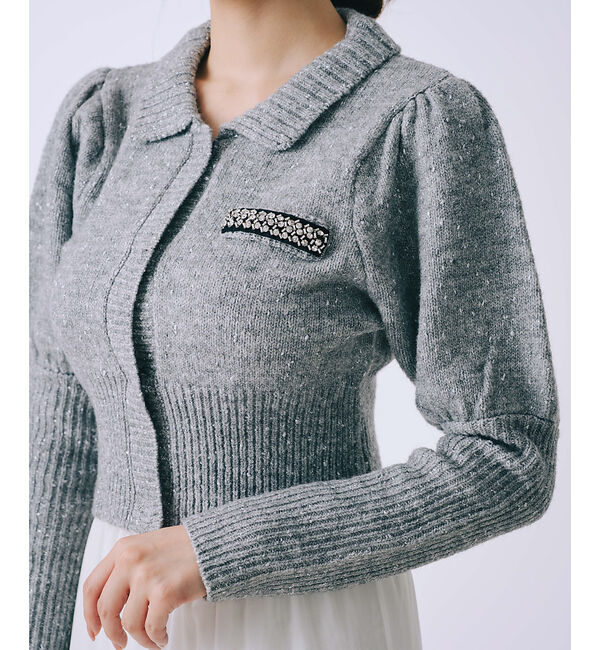 SELFIST「ラメネップニットビジュー付カーディガン」|カーディガン|