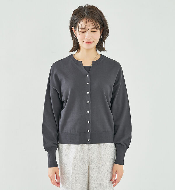 abahouse mavie「【アンサンブル対応】麻タッチキーネック2WAYカーデ」|カーディガン|