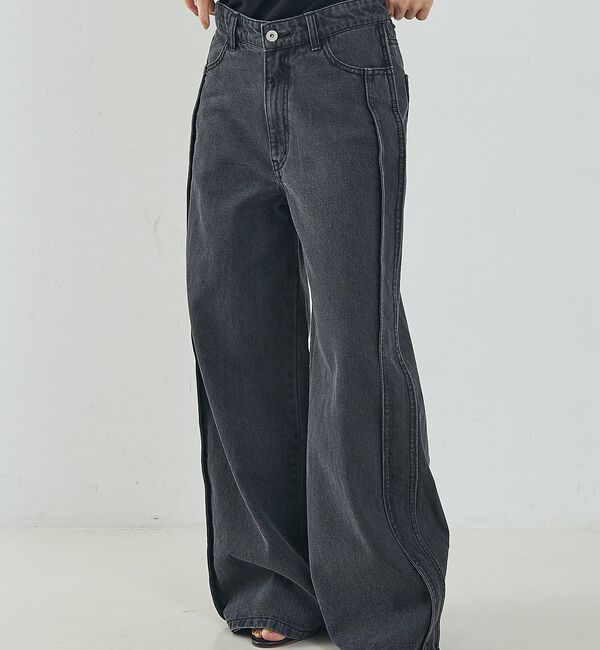 NOMINE「サイドライン ワイド デニムパンツ」|デニム|