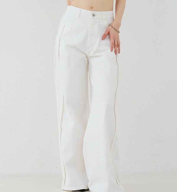 NOMINE「サイドライン ワイド デニムパンツ」|デニム|