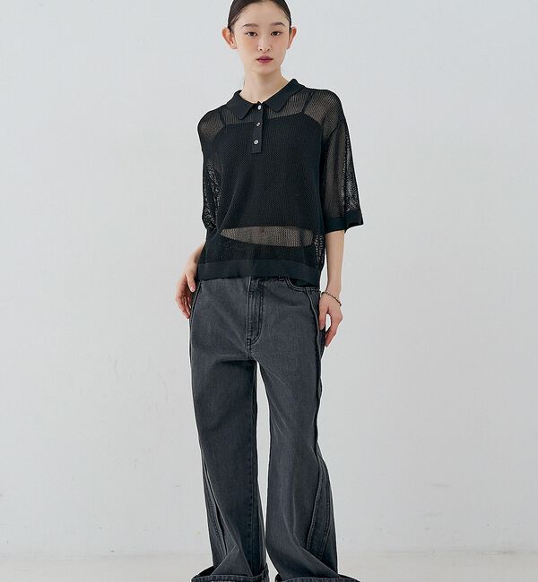 NOMINE「サイドライン ワイド デニムパンツ」|デニム|