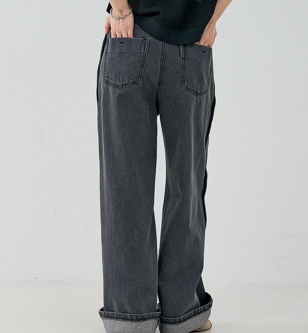 NOMINE「サイドライン ワイド デニムパンツ」|デニム|