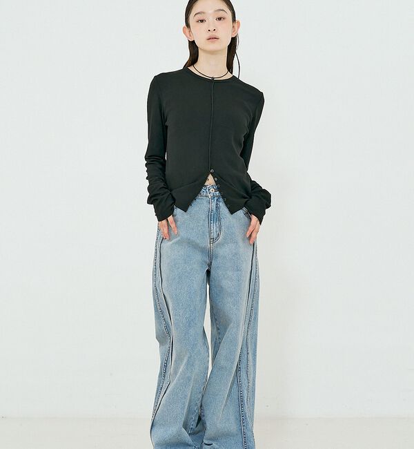 NOMINE「サイドライン ワイド デニムパンツ」|デニム|