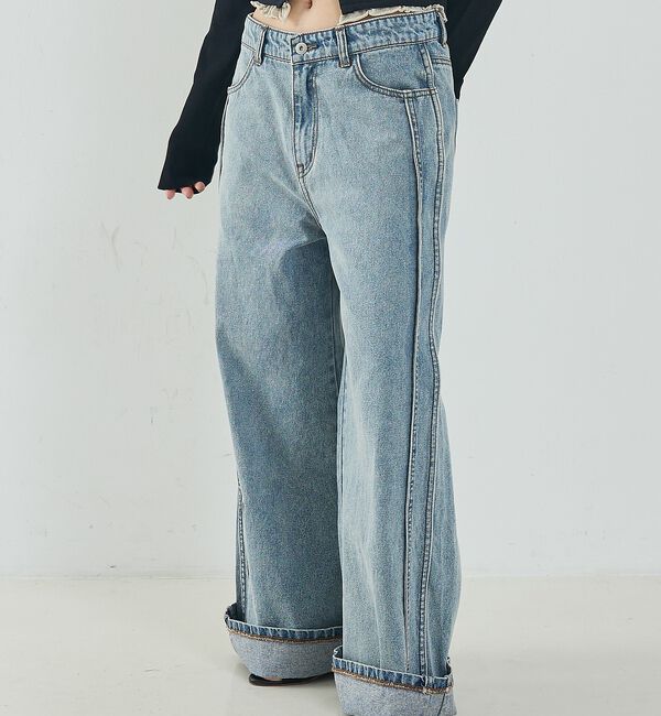 NOMINE「サイドライン ワイド デニムパンツ」|デニム|