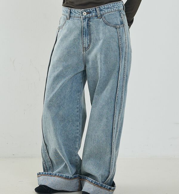 NOMINE「サイドライン ワイド デニムパンツ」|デニム|