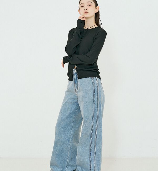 NOMINE「サイドライン ワイド デニムパンツ」|デニム|