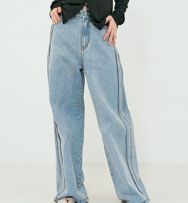 NOMINE「サイドライン ワイド デニムパンツ」|デニム|