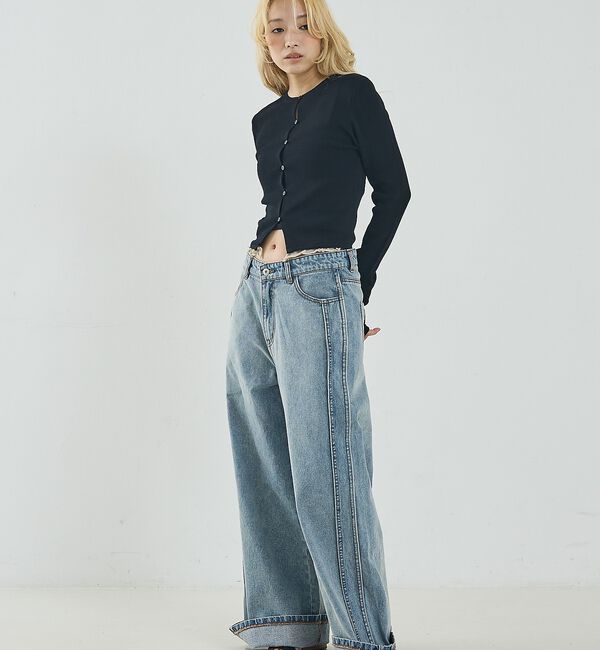 NOMINE「サイドライン ワイド デニムパンツ」|デニム|