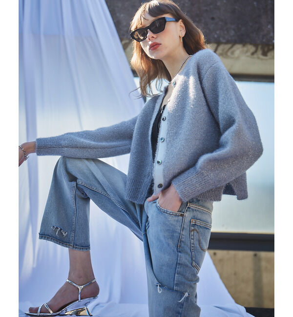 Soffitto「前後2WAYフィルムラメニット」|カーディガン|