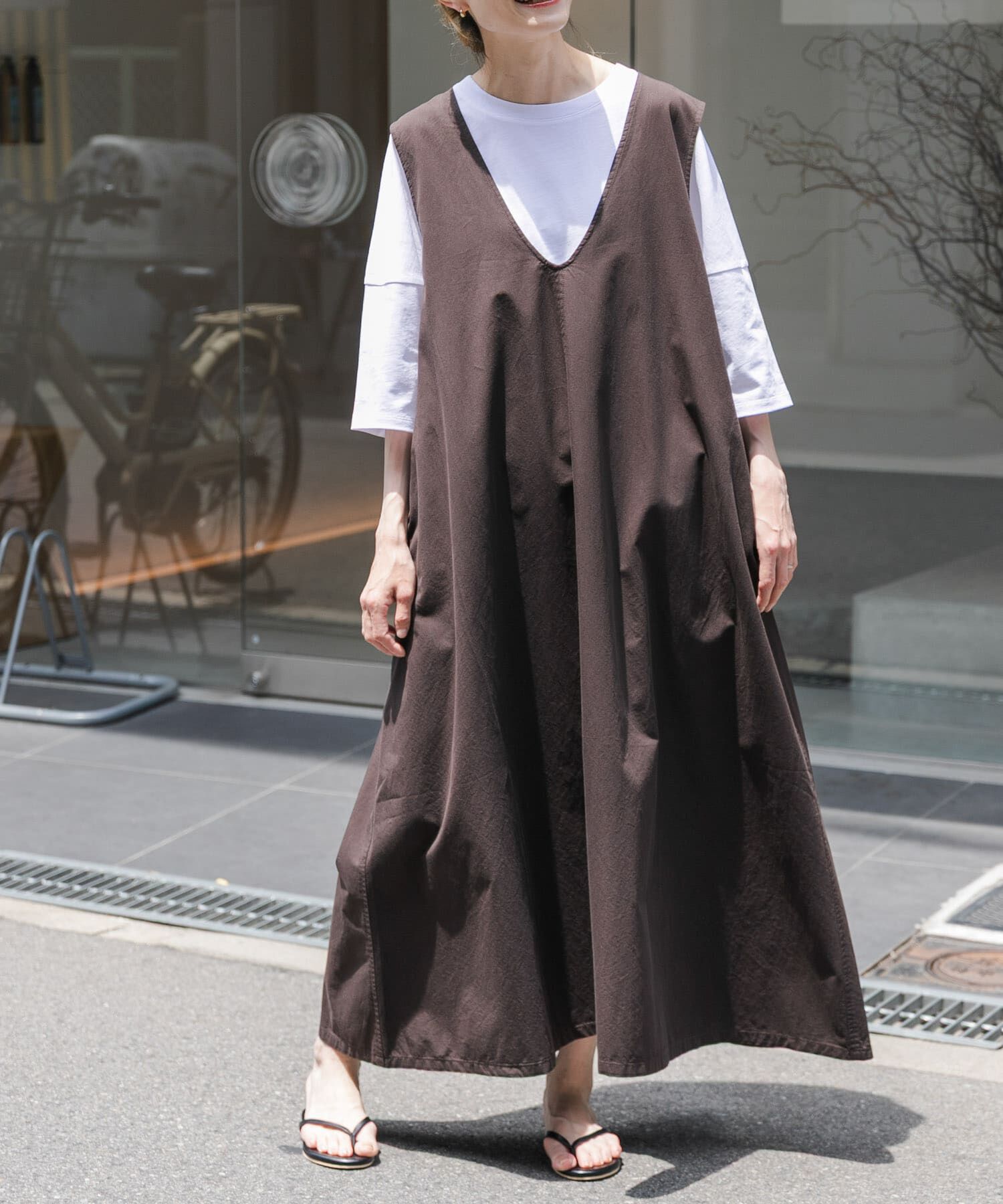 URBAN RESEARCH DOORS「FORK&SPOON　テントラインUネックワンピース」|ワンピース|ブラウン