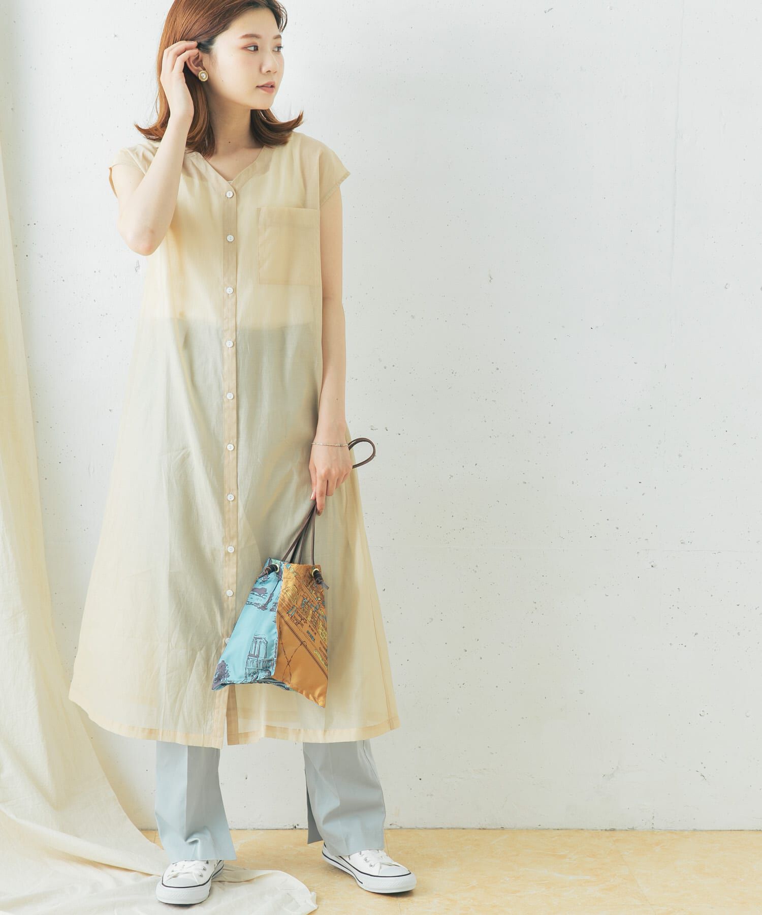 URBAN RESEARCH ROSSO「コットンシルクフレンチガウンワンピース」|ワンピース|ベージュ