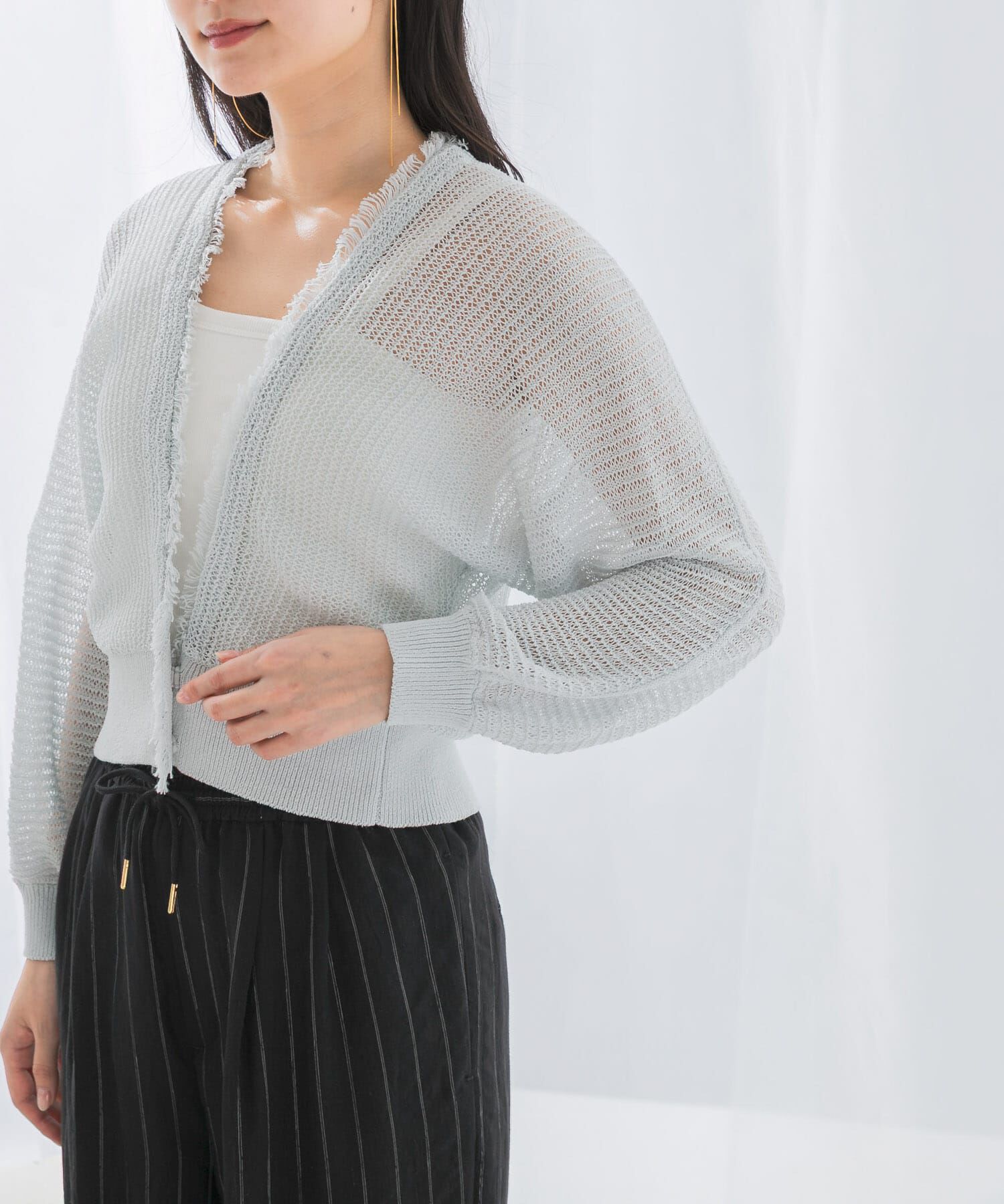 URBAN RESEARCH ROSSO「柄編みフリンジカーディガン」|カーディガン|