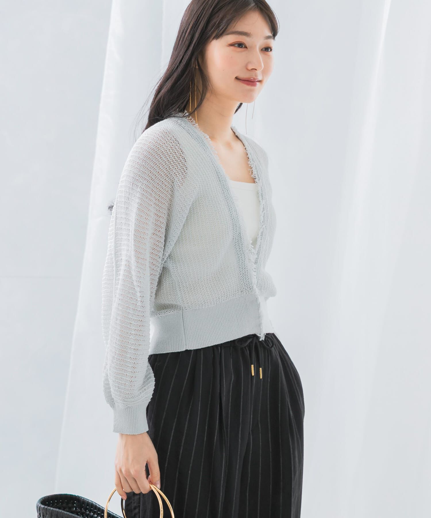 URBAN RESEARCH ROSSO「柄編みフリンジカーディガン」|カーディガン|